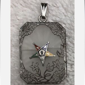 Camphor Glass Pendant, Order Of The Eastern Star, Sterling Silver with chain